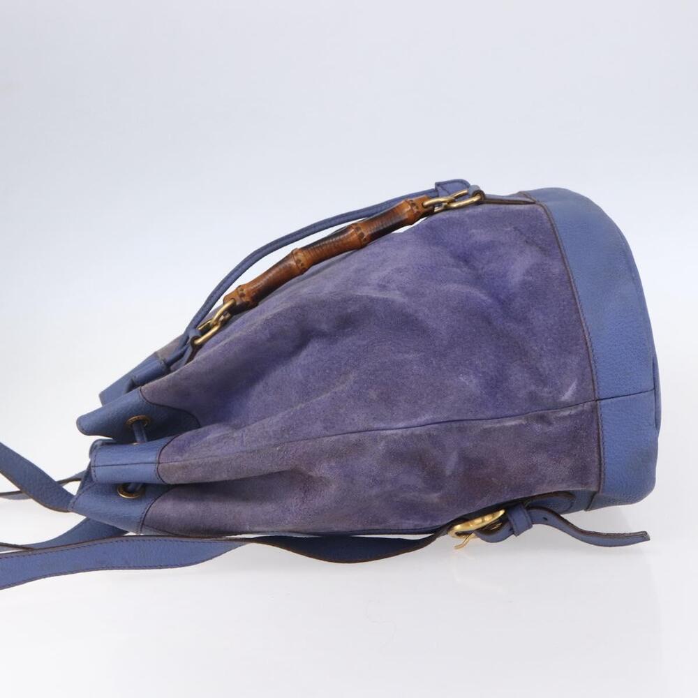 GUCCI Bamboo Backpack Suede Leather Blue Gold 003 2855 0043 0 Auth BA7788 - Picture 3 of 16